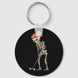 Porte-clés Squelette d'Halloween jouant au golf drôle golfeur