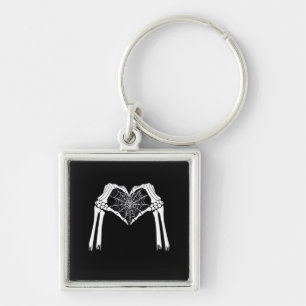 Porte-clés Squelette Mains Cobweb Coeur (Blanc) Classique