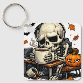 Porte-clés Squelette sirote la boisson d'automne (Recto)