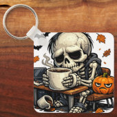 Porte-clés Squelette sirote la boisson d'automne (Recto)