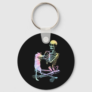 Porte-clés Squelette tenant un chat Lazy Halloween Costume Cr