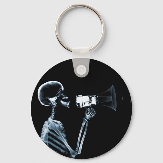 PORTE-CLÉS SQUELETTE X-RAY SUR MEGAPHONE - BLEU (Recto)