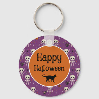Porte-clés Squelettes Mignons et Chat Halloween Violet et Ora