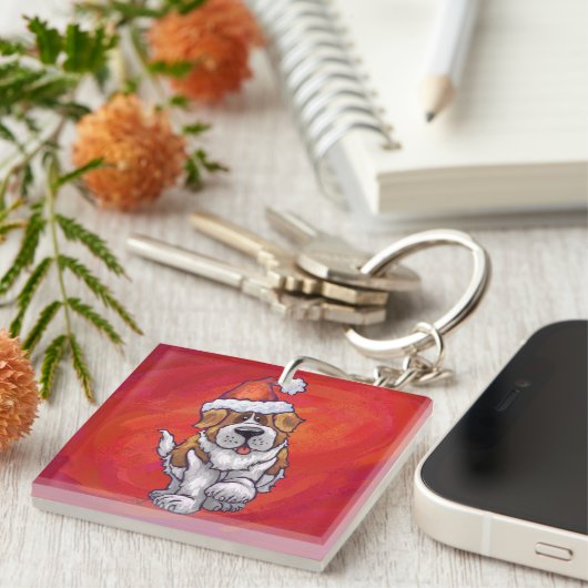 Porte-clés St Bernard Noël En Rouge (Devant Droit)