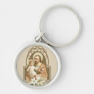 Porte-clés St Joseph avec le cru religieux de Jésus de bébé