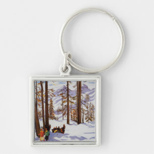 Porte-clés St. Moritz Vintage Skiers Élégance Alpine Art