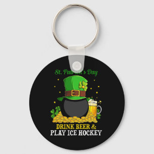 Porte-clés St Patrick#39 ; s Jour Boire Bière Jouer Hockey su