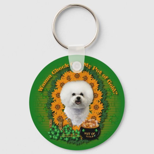 Porte-clés St patrick - Pot d'or - Bichon Frise (Recto)