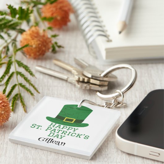 Porte-clés St. Patrick's Day casquette vert irlandais Shamroc (Devant Droit)