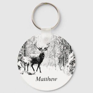 Porte-clés Stade Deer Forêt d'hiver Faune Animaux Nature
