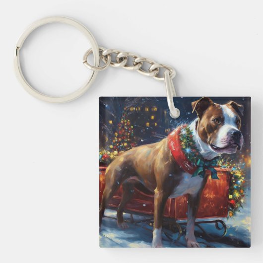 Porte-clés Staffordshire Bull Terrier Noël Festive (Devant)