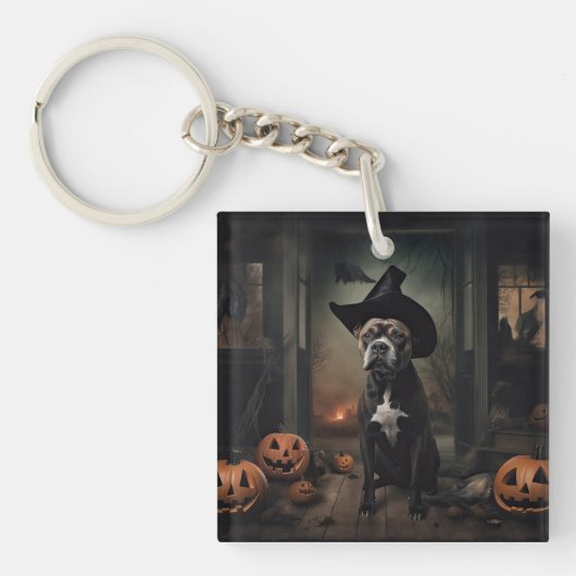Porte-clés Staffordshire Terrier Citrouilles Halloween effray (Devant)