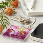 Porte-clés Stargazer Lily brillant Magenta Floral (Devant Droit)