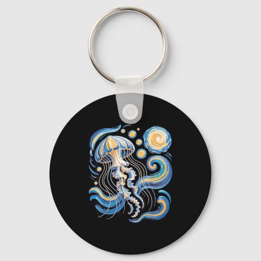 Porte-clés Starry night van gogh jellyfish scuba diving surf (Recto)