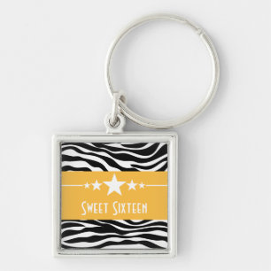 Porte-clés Stars Zebra Print Sweet 16 Keychain, Yellow