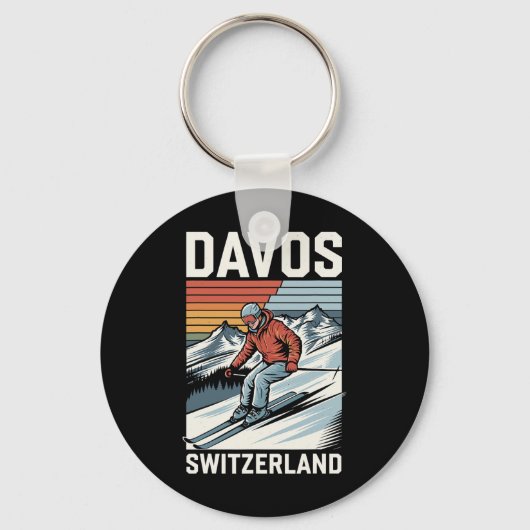 Porte-clés Station de ski Retro Davos Suisse (Recto)