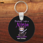 Porte-clés Stealthy Ninja Cat Masked Kitty Warrior Pun<br><div class="desc">A cute and mysterious ginger cat dressed in full ninja gear. Perfect for cat lovers who enjoy stealthy humor and adorable martial arts-themed illustrations.</div>