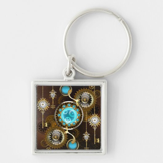 Porte-clés Steampunk Arrière - plan rouillé avec des lentille (Devant)