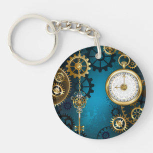Porte-clés Steampunk Arrière - plan turquoise avec Gears