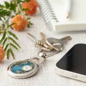 Porte-clés Steampunk Arrière - plan turquoise avec Gears (Côté )