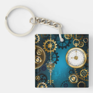 Porte-clés Steampunk Arrière - plan turquoise avec Gears
