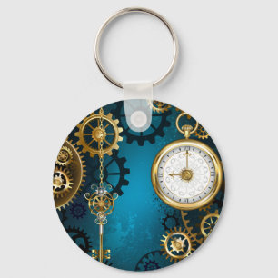Porte-clés Steampunk Arrière - plan turquoise avec Gears