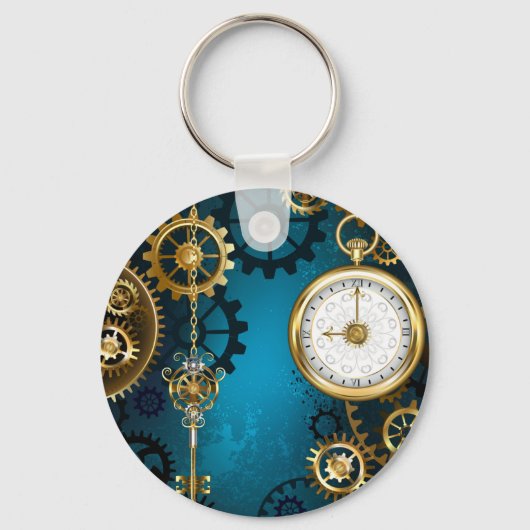 Porte-clés Steampunk Arrière - plan turquoise avec Gears (Recto)