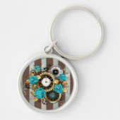 Porte-clés Steampunk Clock and Turquoise Roses on Striped (Devant)