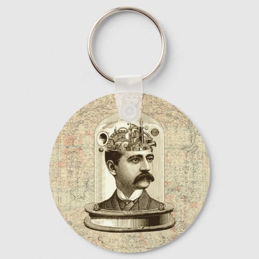 Porte-clés Steampunk clockwork brain head in jar (Recto)