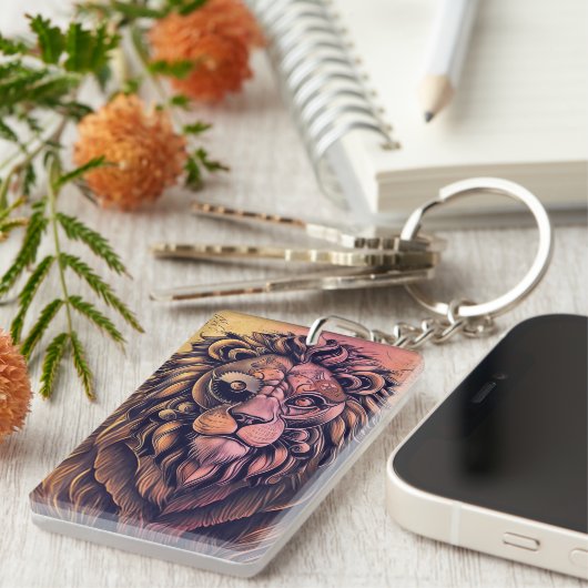 Porte-clés Steampunk Couleur Gradient Lion Rustique (Devant droit)