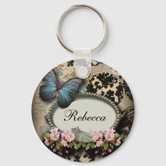 Porte-clés steampunk Ephemera floral Butterfly victorian (Recto)