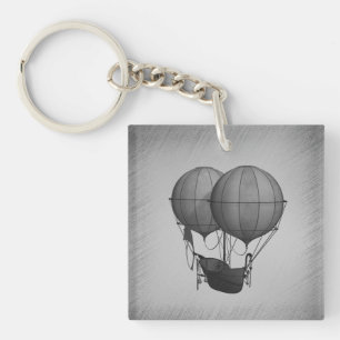 Porte-clés Steampunk Silver Hot Air Balloons with Ship