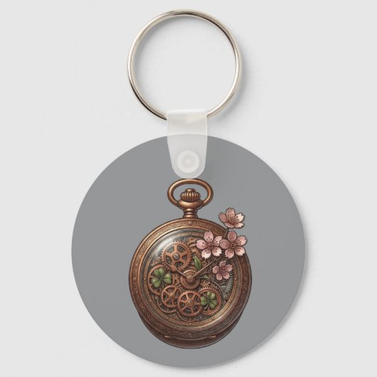 Porte-clés Steampunk trèfle celtique et fleurs de  (Recto)