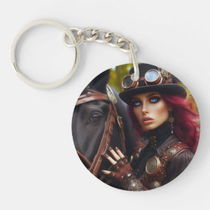 Porte-clés Steampunk Victorian Lady Dark Rider