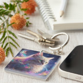 Porte-clés Stellar Kitty - art de chat cosmique (Devant Droit)