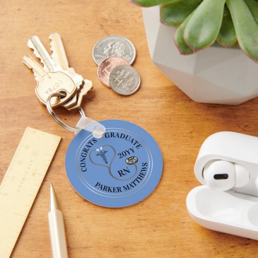 Porte-clés Stethoscope Caduceus RN Congrats Gradué -Lt Blue (Bureau)
