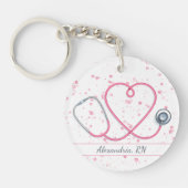 Porte-clés Stéthoscope de coeur rose sur Monogramme de Partie (Devant)