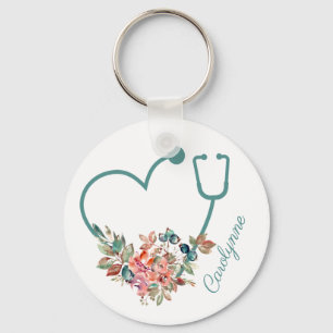 Porte-clés Stethoscope floral Coeur soignant infirmière médec