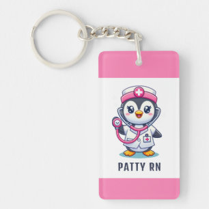 Porte-clés Stethoscope rose Infirmier pinguin mignon personna