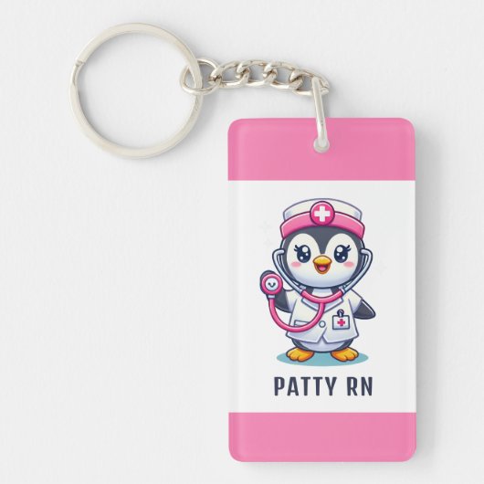Porte-clés Stethoscope rose Infirmier pinguin mignon personna (Devant)