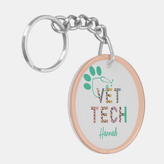 Porte-clés Stethoscope Vet Tech Empreinte de léopard avec nom (Devant gauche)
