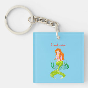 Porte-clés Sticker Carré Tonnerre_Cove de sirène rouge mignon