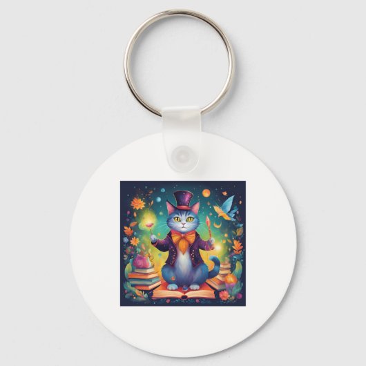 Porte-clés Sticker pour chat Super Cute Wizard (Recto)