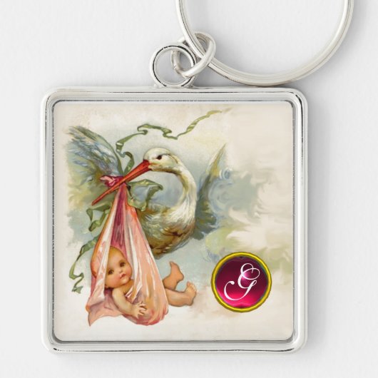 PORTE-CLÉS STORK BÉBÉ FILLE DOUCHE GEM MONOGRAM (Devant)