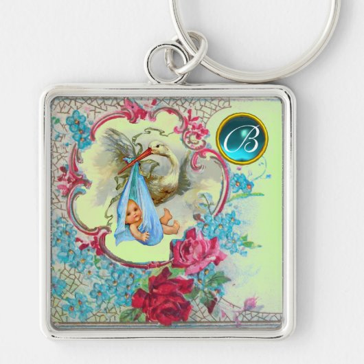 PORTE-CLÉS STORK BÉBÉ GARÇON DOUCHE GEM MONOGRAM (Devant)
