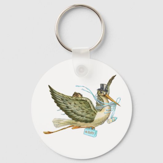 Porte-clés STORK GARY BABY SHOWER Bleu Blanc (Recto)