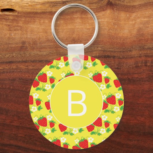 Porte-clés Strawberry and Flower Yellow Pattern Monogrammed (Recto)