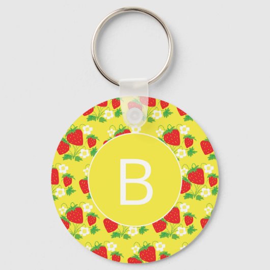 Porte-clés Strawberry and Flower Yellow Pattern Monogrammed (Verso)
