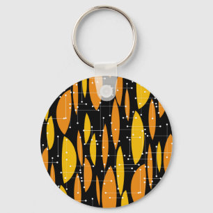 Porte-clés Style atomique, motif géométrique noir orange.