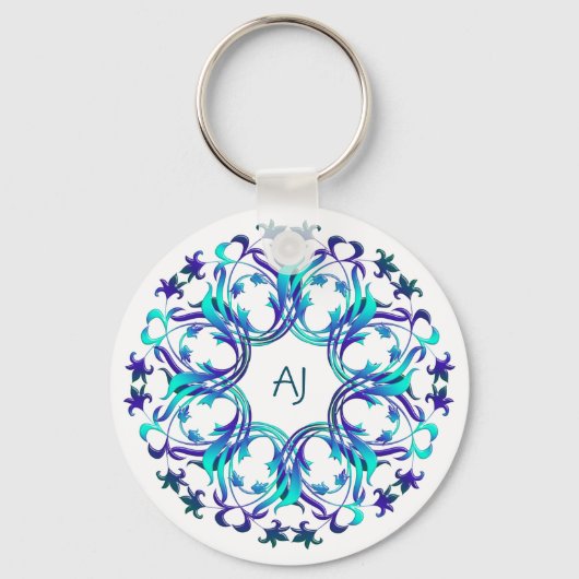 Porte-clés Style baroque Design floral Sticker rond classique (Recto)